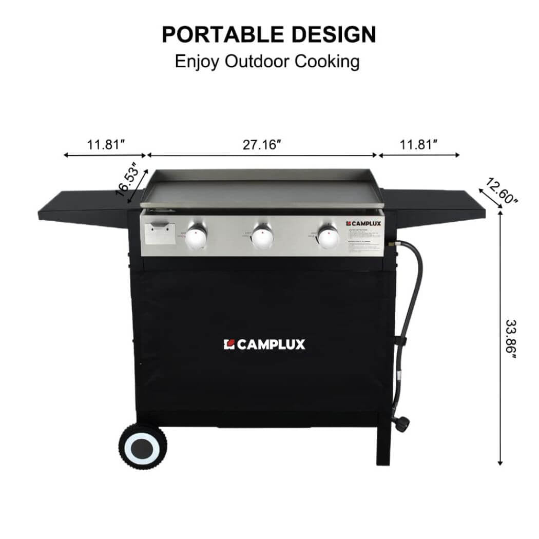 Camplux Outdoor Gas Griddle Grill Combo 3 Burner ,Camping and Tailgating 33,000 BTU w/ 20 LB LP Connector - Xtrusion Overland