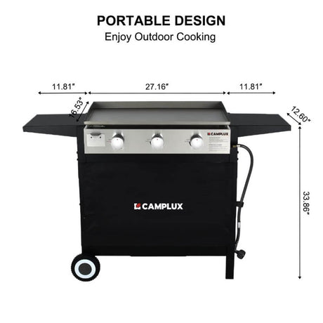 Camplux Outdoor Gas Griddle Grill Combo 3 Burner ,Camping and Tailgating 33,000 BTU w/ 20 LB LP Connector - Xtrusion Overland