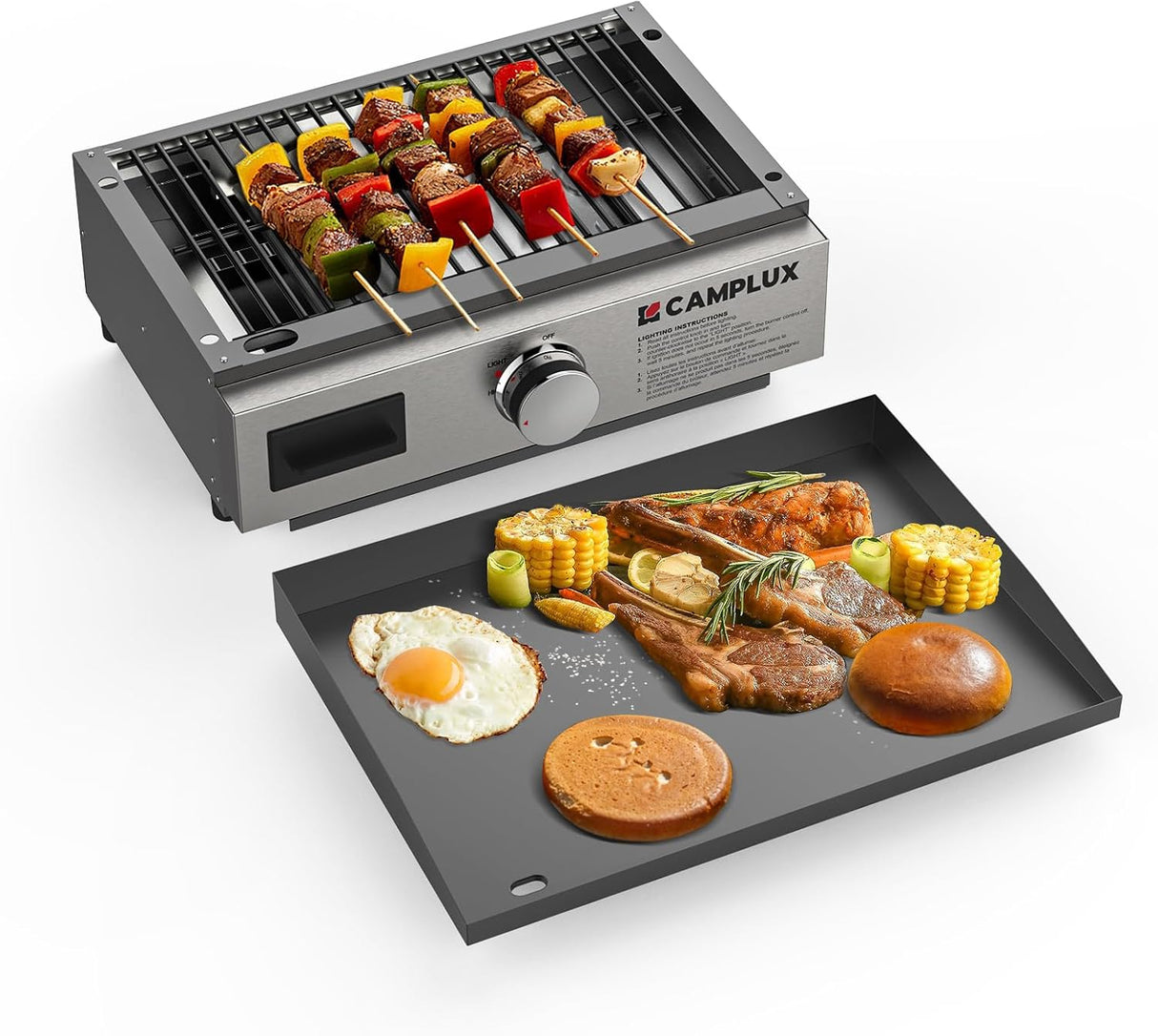 CAMPLUX Portable Propane Grill & Pizza Oven Combo, 11,000 BTU Tabletop Gas Griddle with 17" Pizza Oven Kit and Cordierite Stone, Compact Outdoor Mini Oven for Crispy Pizza, Camping, RV & Tailgating - Xtrusion Overland