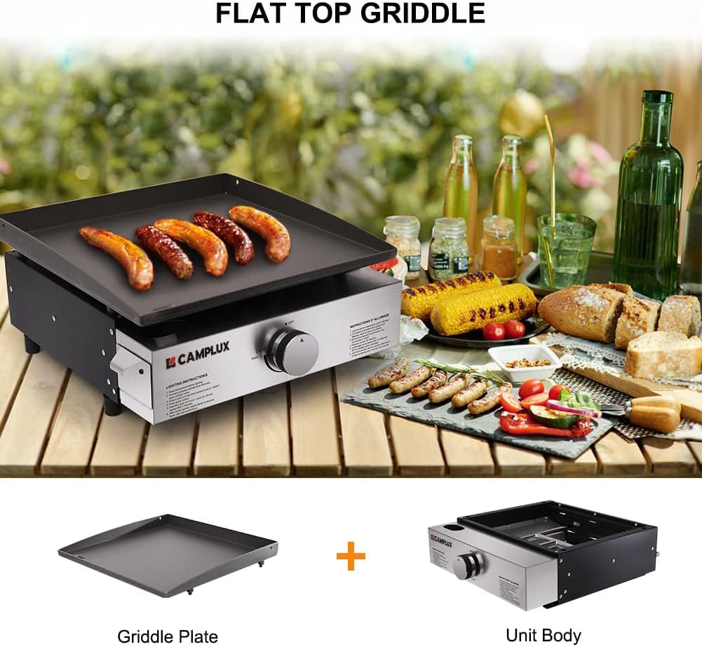 CAMPLUX Portable Propane Grill & Pizza Oven Combo, 11,000 BTU Tabletop Gas Griddle with 17" Pizza Oven Kit and Cordierite Stone, Compact Outdoor Mini Oven for Crispy Pizza, Camping, RV & Tailgating - Xtrusion Overland
