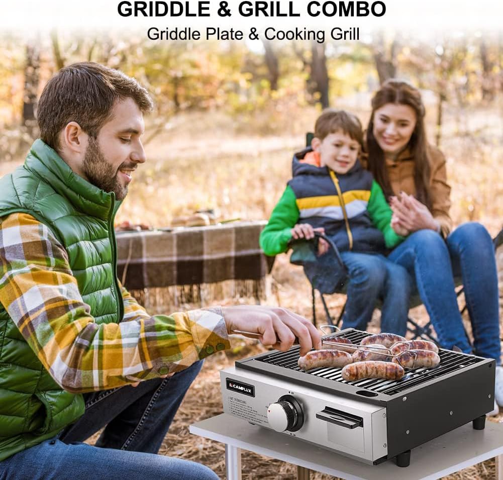 CAMPLUX Portable Propane Grill & Pizza Oven Combo, 11,000 BTU Tabletop Gas Griddle with 17" Pizza Oven Kit and Cordierite Stone, Compact Outdoor Mini Oven for Crispy Pizza, Camping, RV & Tailgating - Xtrusion Overland
