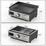 CAMPLUX Portable Propane Grill & Pizza Oven Combo, 11,000 BTU Tabletop Gas Griddle with 17" Pizza Oven Kit and Cordierite Stone, Compact Outdoor Mini Oven for Crispy Pizza, Camping, RV & Tailgating - Xtrusion Overland