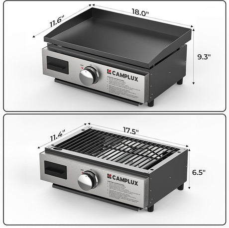 CAMPLUX Portable Propane Grill & Pizza Oven Combo, 11,000 BTU Tabletop Gas Griddle with 17" Pizza Oven Kit and Cordierite Stone, Compact Outdoor Mini Oven for Crispy Pizza, Camping, RV & Tailgating - Xtrusion Overland