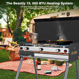 Camplux Propane Camping Stove 2 Burners & 1 Grill, 15,000 BTU Auto-Ignition, Black - Xtrusion Overland