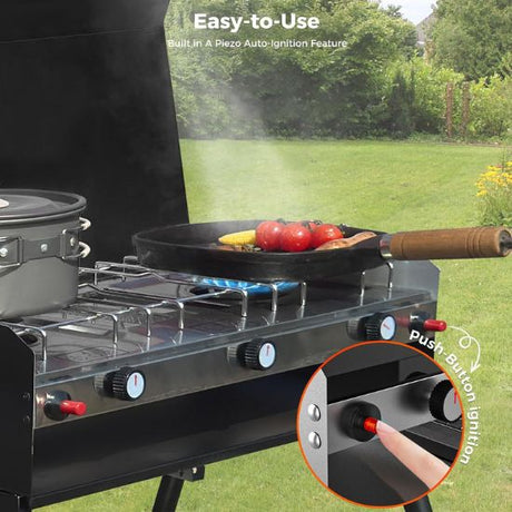 Camplux Propane Camping Stove 2 Burners & 1 Grill, 15,000 BTU Auto-Ignition, Black - Xtrusion Overland