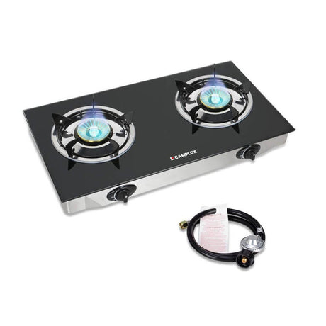 Camplux Propane Gas Cooktop Tempered Glass Double Burners Stove Auto Ignition LPG - Xtrusion Overland