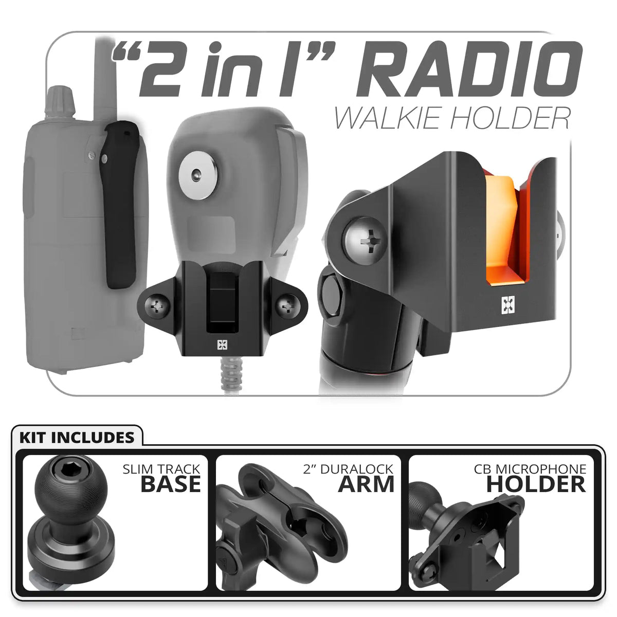 CB Radio/Microphone Holder | Slim Track Base | 2" DuraLock Arm - Xtrusion Overland