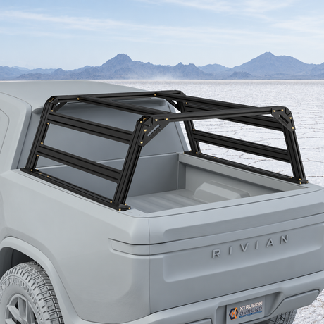 Rivian render with XTR1 bed rack and extra side brace bars