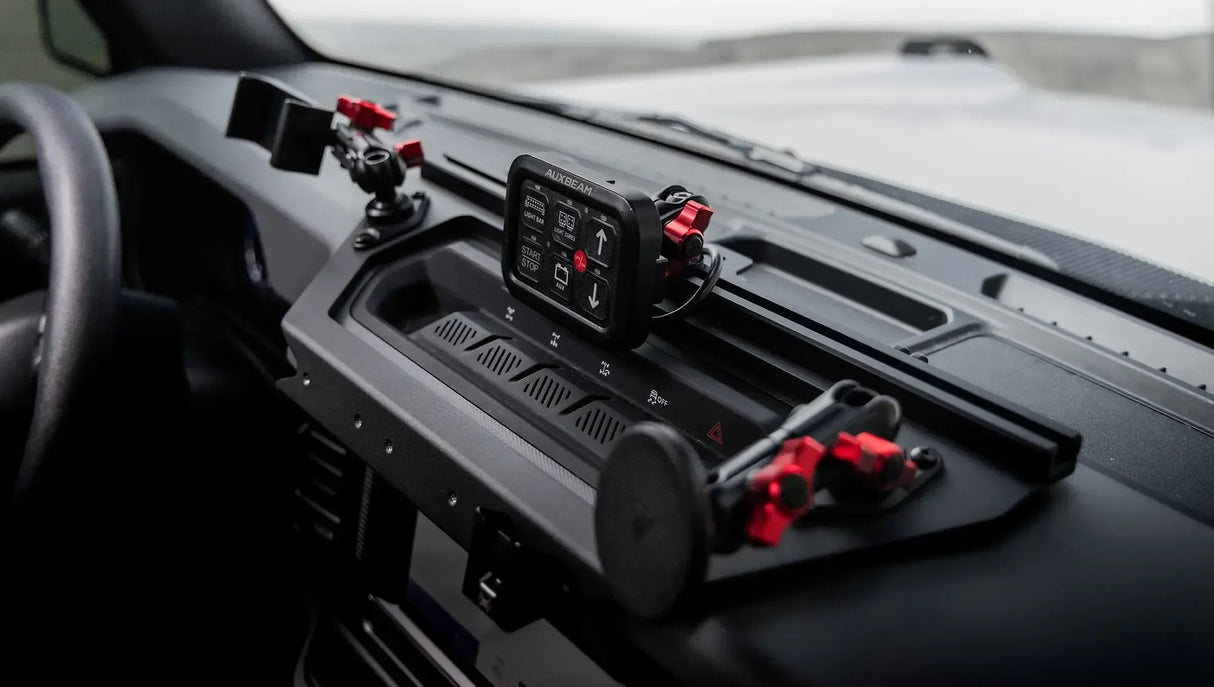 Expedition Essentials Dash Mount With Dual Phone Holders, GoPro and CB Mic Holders | 2021-2025 Ford Bronco & Bronco Raptor (Non-Sport) - Xtrusion Overland