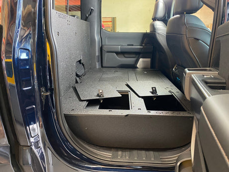 Ford - F150 2021 - Present - 14th Gen. SuperCrew - Second Row Seat Delete Plate System with Factory B&O Subwoofer Center Wall with Exterior Port - Xtrusion Overland