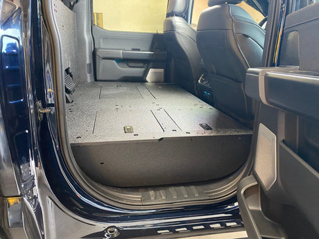 Ford - F150 2021 - Present - 14th Gen. SuperCrew - Second Row Seat Delete Plate System with Factory B&O Subwoofer Center Wall with Exterior Port - Xtrusion Overland