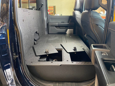 Ford Super Duty Ford - F250 - F550 - 2023 - Present - 5th Gen. Crew Cab - Second Row Seat Delete Plate System with Factory B&O Subwoofer Center Wall with Exterior Port - Xtrusion Overland