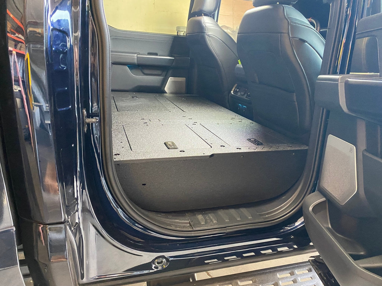 Ford Super Duty Ford - F250 - F550 - 2023 - Present - 5th Gen. Crew Cab - Second Row Seat Delete Plate System with Factory B&O Subwoofer Center Wall with Exterior Port - Xtrusion Overland