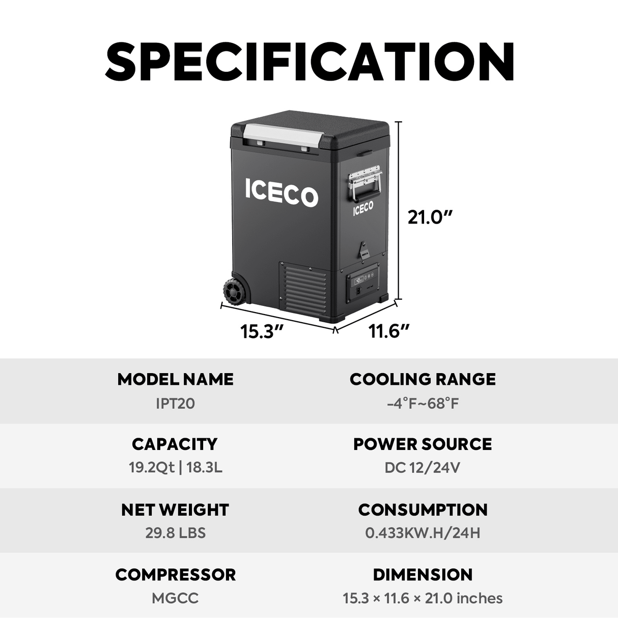 IPT20 Pickup Truck 12 Volt Freezer | ICECO | 18.3 LT - Xtrusion Overland