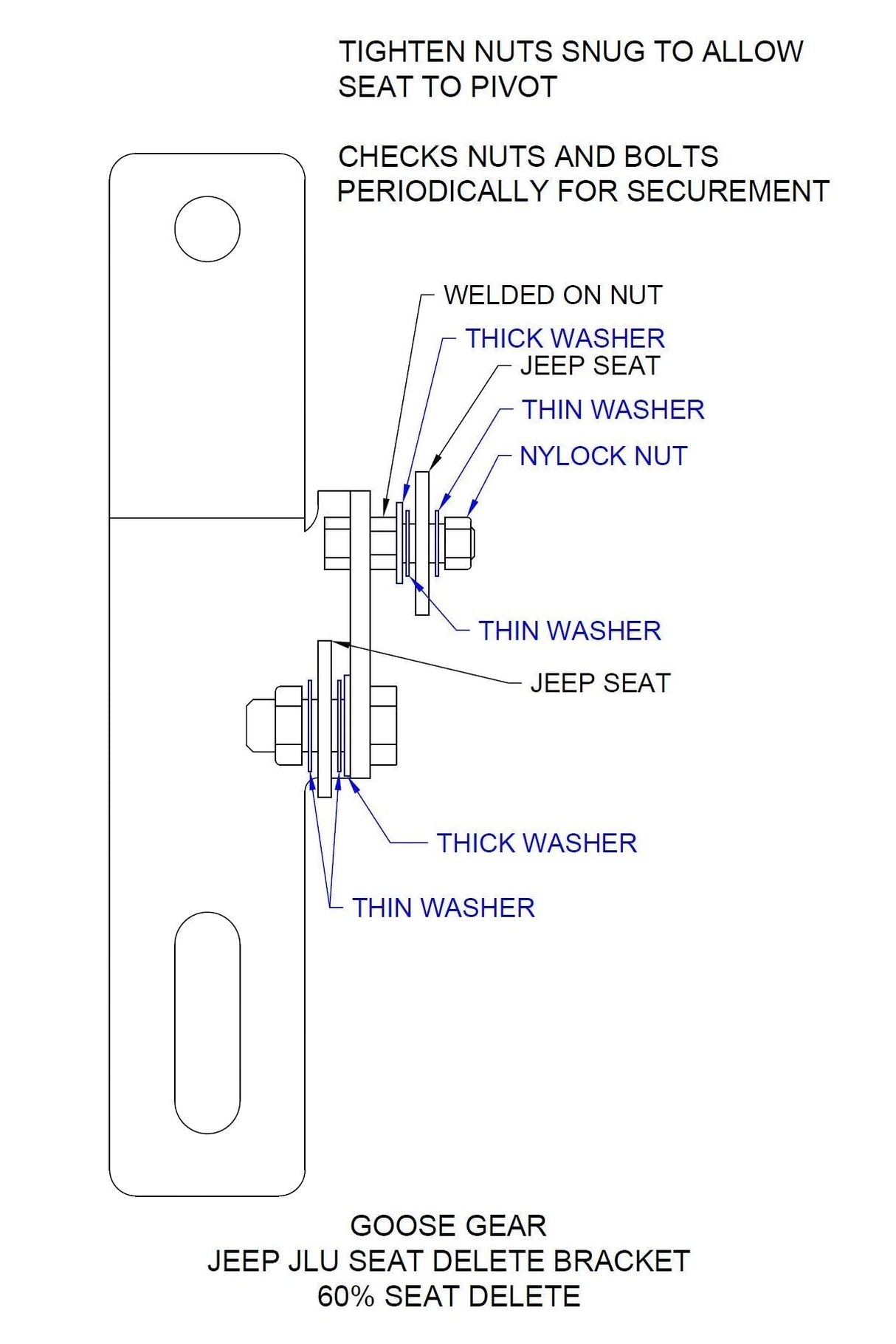 Jeep Wrangler 2018 - Present JLU 4 Door - 60% Seat Delete Bracket - Xtrusion Overland
