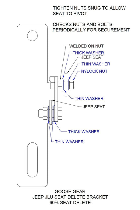 Jeep Wrangler 2018 - Present JLU 4 Door - 60% Seat Delete Bracket - Xtrusion Overland
