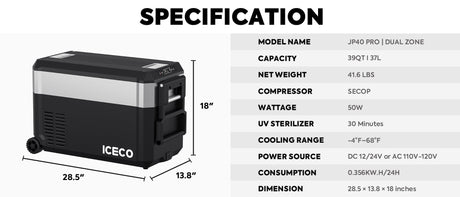 JP40 Pro Dual Zone Wheeled Portable Freezer | ICECO | 40 LT - Xtrusion Overland