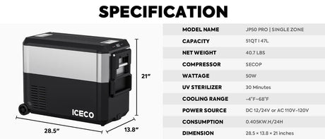 JP50 Pro Dual Zone Wheeled Car Fridge With Cover | ICECO | 50 LT - Xtrusion Overland