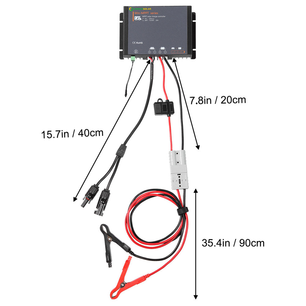Lensun Waterproof 20A MPPT Solar Controller with Battery Clips