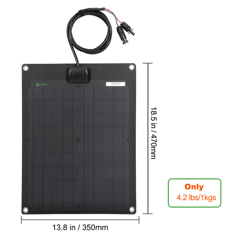 LensunSolar 20W 12V Black Flexible Solar Panel