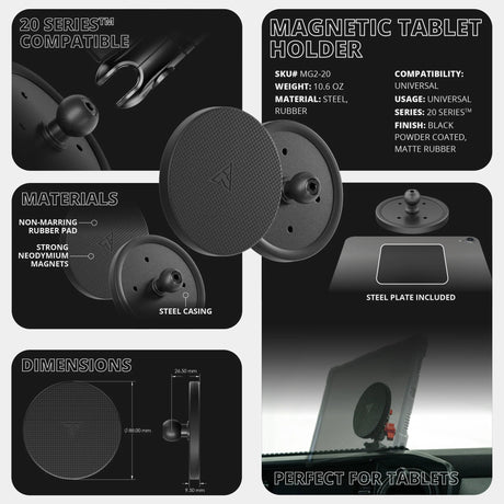 Magnetic Tablet Holder | Slim Track Base | 6" DuraLock™ Arm - Xtrusion Overland