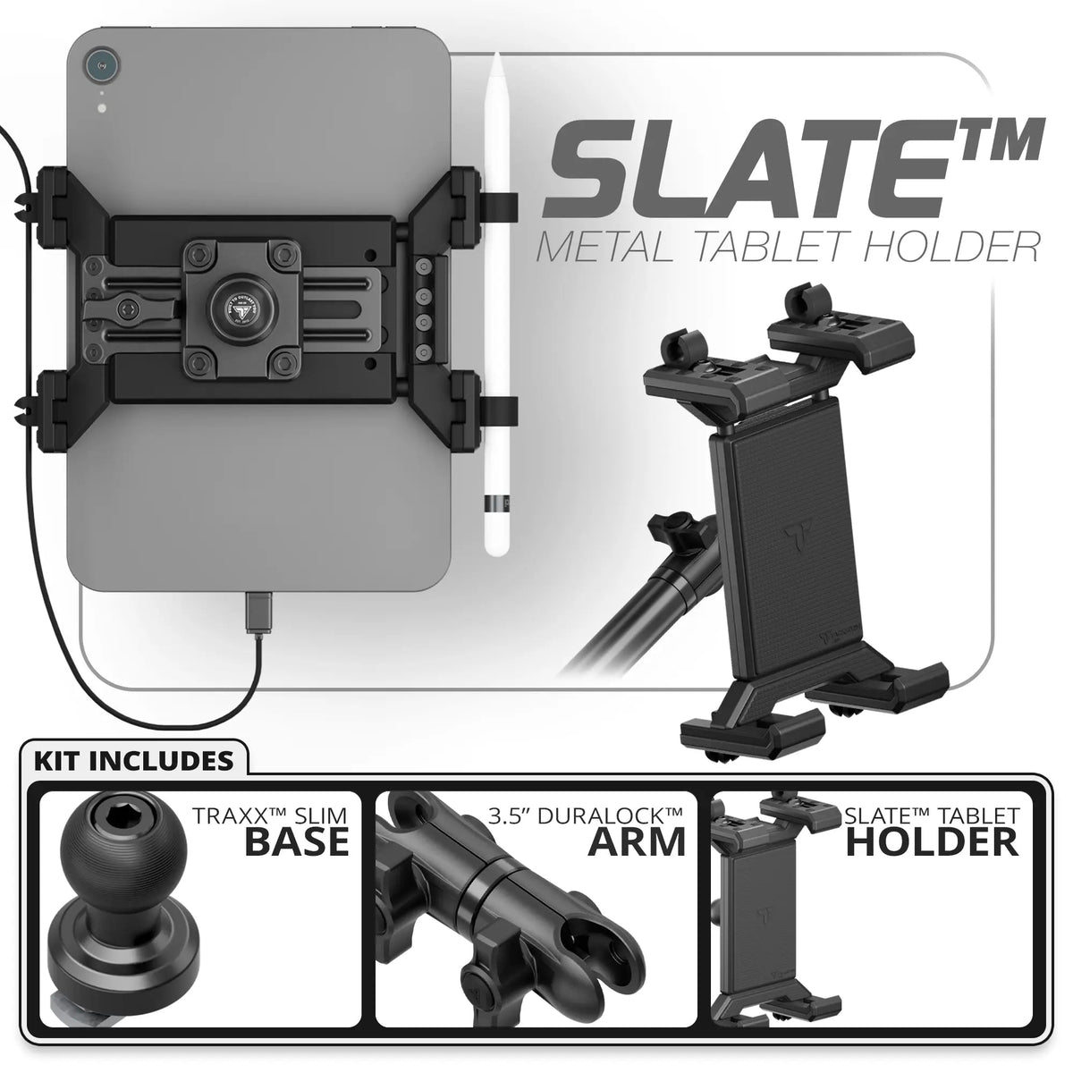 Metal Tablet Holder | Slim Track Base | 3.5" DuraLock Arm - Xtrusion Overland