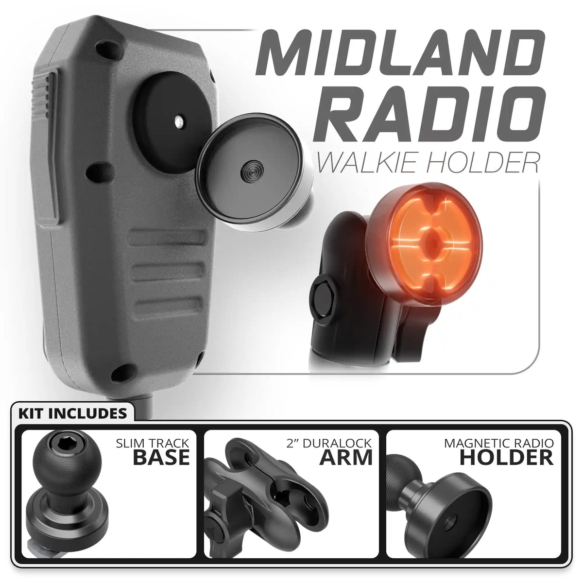 Midland MXT CB Mic | Slim Track Base | 2" DuraLock Arm - Xtrusion Overland