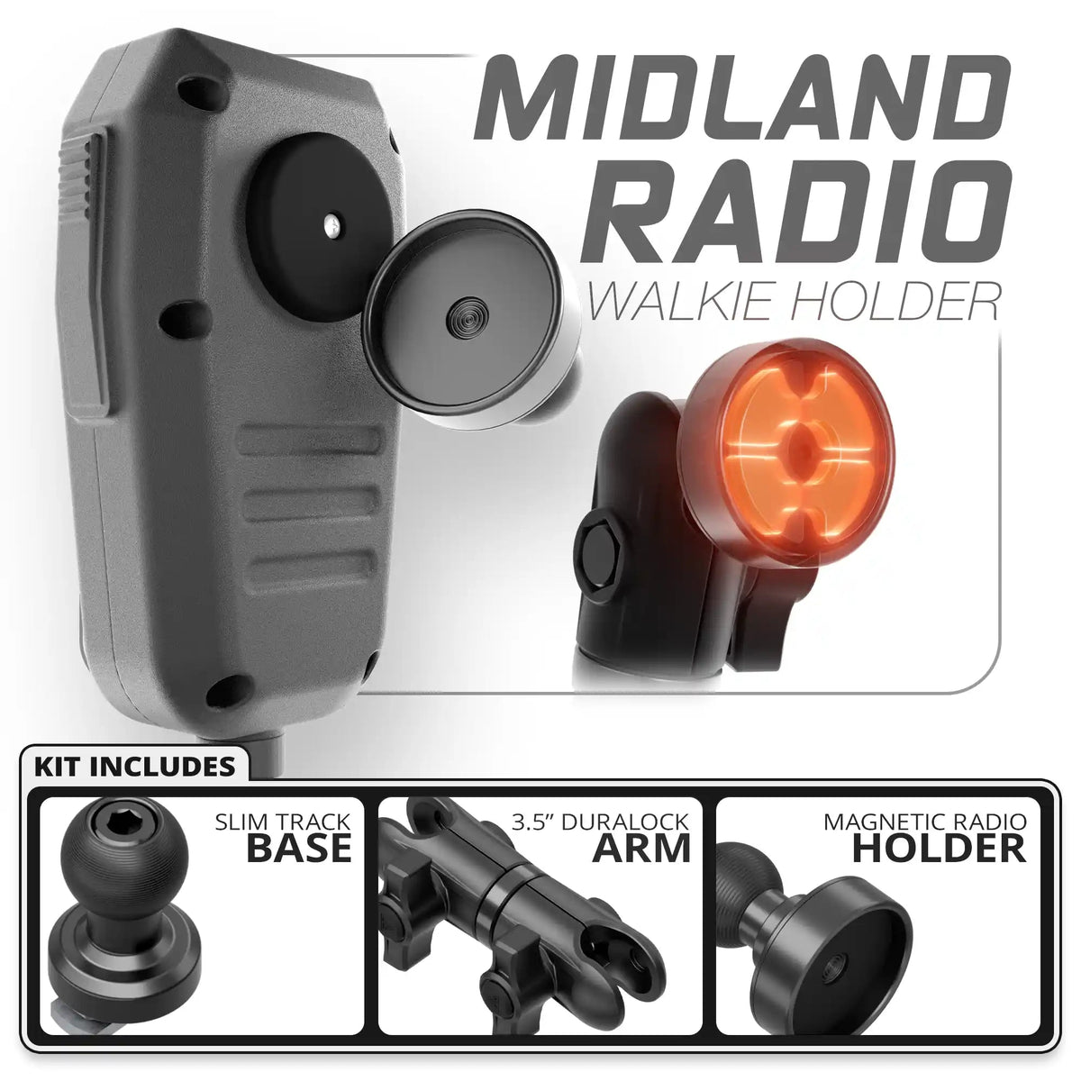 Midland MXT CB Mic | Slim Track Base | 3.5" DuraLock Arm - Xtrusion Overland