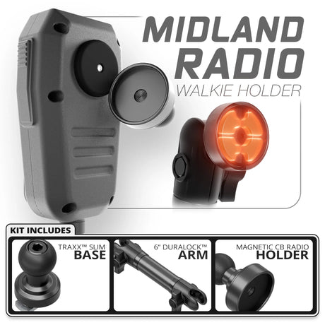 Midland MXT CB Mic | Slim Track Base | 6" DuraLock Arm - Xtrusion Overland