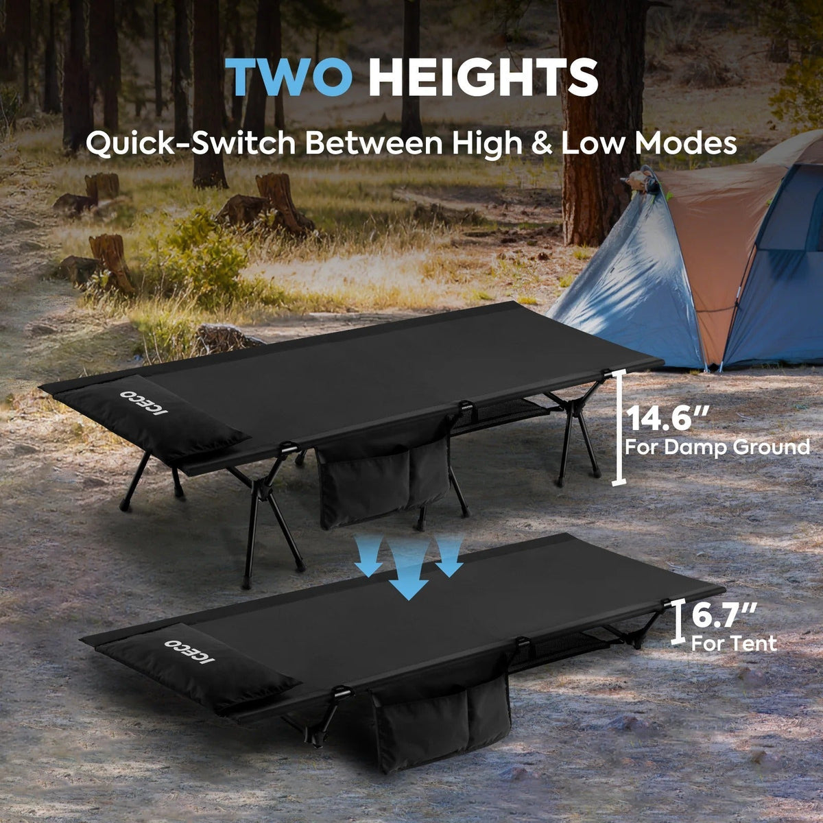 Portable L Size Camping Cot in Black | ICECO - Xtrusion Overland
