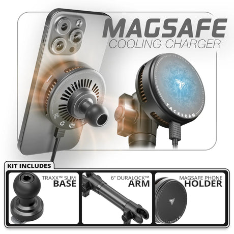 Qi2.2/MagSafe Charging & Cooling Phone Holder | Slim Track Base | 6" DuraLock Arm - Xtrusion Overland