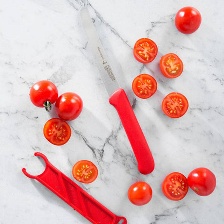 Red Serrated Tomato Knife with Matching Sheath - 4.5" - Xtrusion Overland