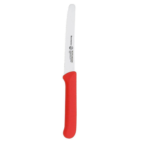 Red Serrated Tomato Knife with Matching Sheath - 4.5" - Xtrusion Overland