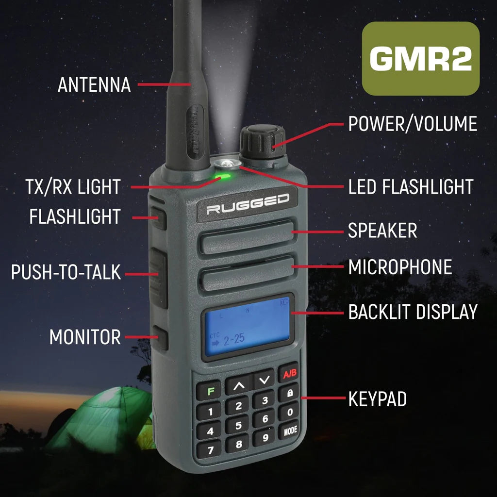 Rugged Radios 2 PACK - GMR2 Handheld GMRS FRS Radio pair - By Rugged Radios - Grey