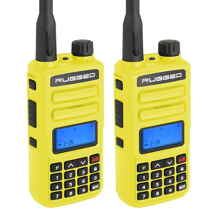 Rugged Radios 2 PACK - GMR2 GMRS and FRS Two Way Handheld Radios - High Visibility Safety Yellow