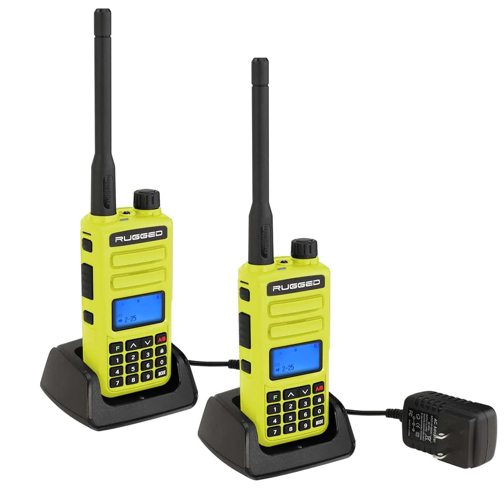 Rugged Radios 2 PACK - GMR2 GMRS and FRS Two Way Handheld Radios - High Visibility Safety Yellow