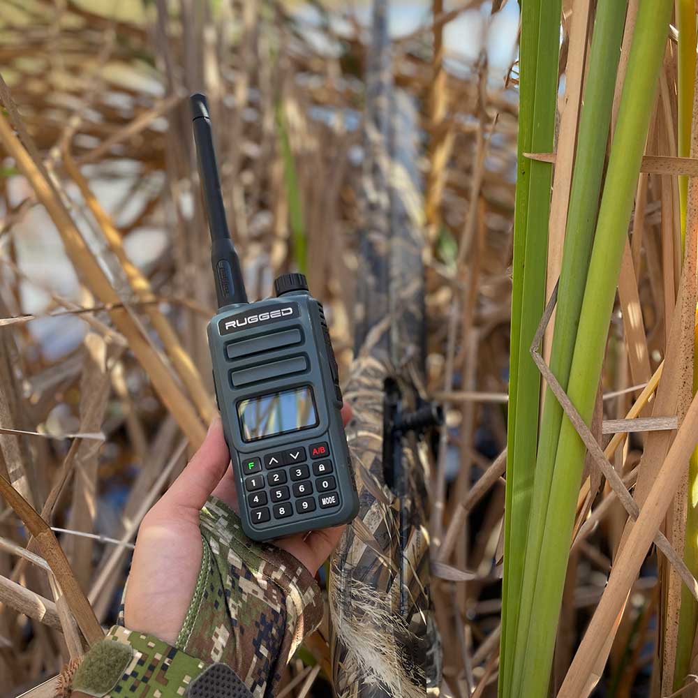 Rugged Radios GREAT OUTDOORS PACK - GMR2 GMRS and FRS Two Way Handheld Radios with Lapel Mics and XL Batteries