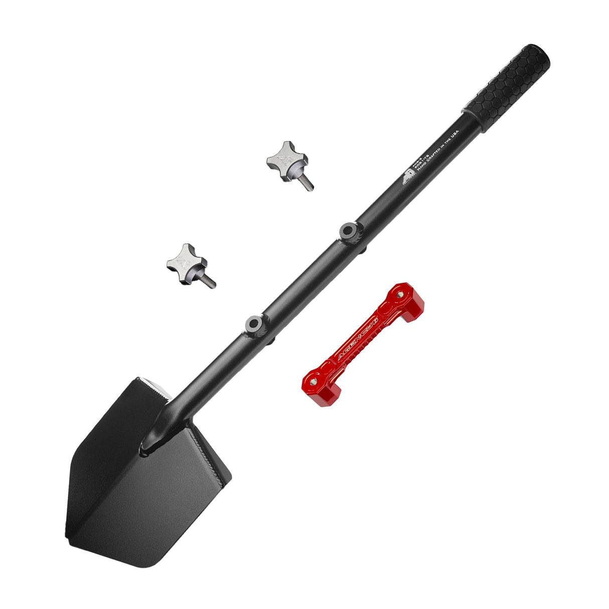 Shovel / Mount Combo - Black LONG Shovel / Red SSM with Knobs - Xtrusion Overland