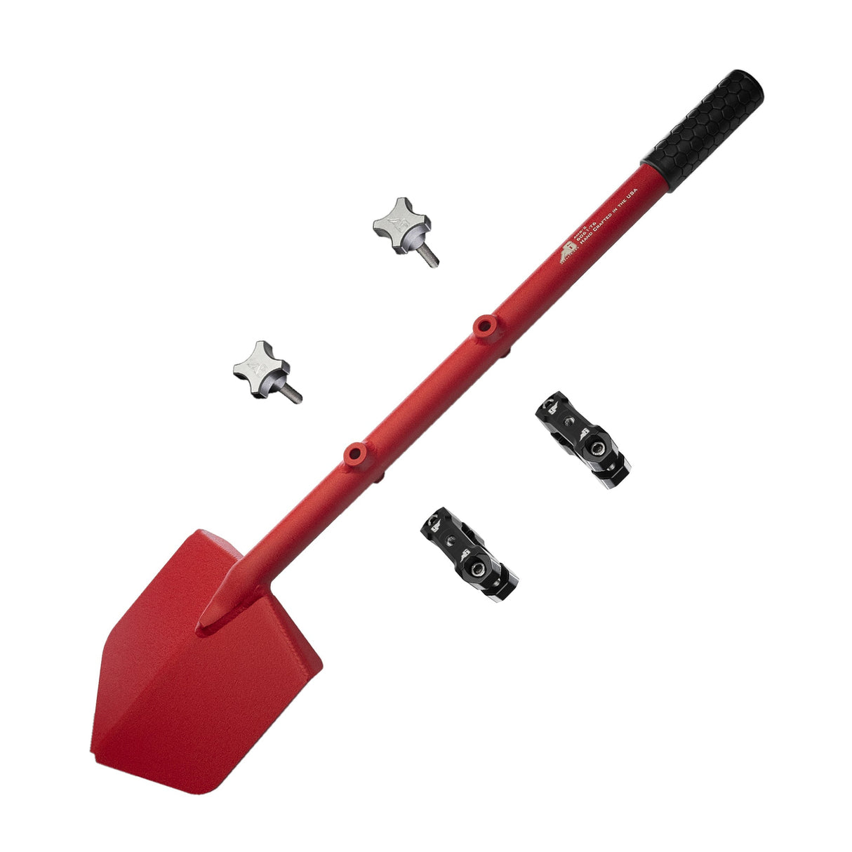 Shovel / Mount Combo - Red LONG Shovel / Black UMD with Knobs - Xtrusion Overland