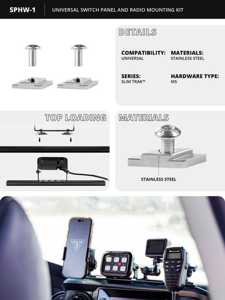 Switch Panel and Radio Mounting Hardware Kit | ONLY for use with Tackform - Slim Track and TRAXX™ - Fast Track - Xtrusion Overland