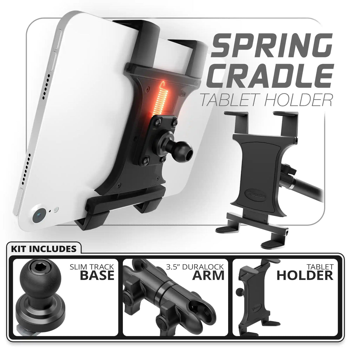 Tablet Spring Cradle | Slim Track Base | 3.5" DuraLock Arm - Xtrusion Overland