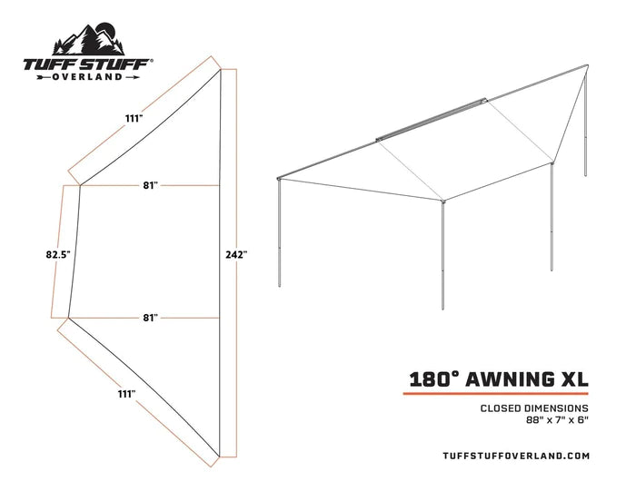 TUFF STUFF OVERLAND 180 DEGREE AWNING, XL, DRIVER OR PASSENGER SIDE, C-CHANNEL ALUMINUM, OLIVE, BY TUFF STUFF OVERLAND