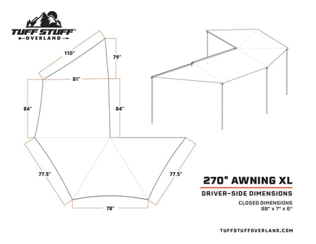 270 DEGREE AWNING, XL, DRIVER SIDE, C-CHANNEL ALUMINUM, OLIVE, BY TUFF STUFF OVERLAND