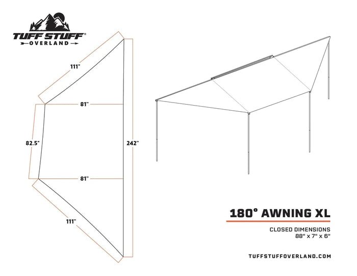 TUFF STUFF OVERLAND 180 DEGREE AWNING, XL, DRIVER OR PASSENGER SIDE, C-CHANNEL ALUMINUM, OLIVE, BY TUFF STUFF OVERLAND - Xtrusion Overland