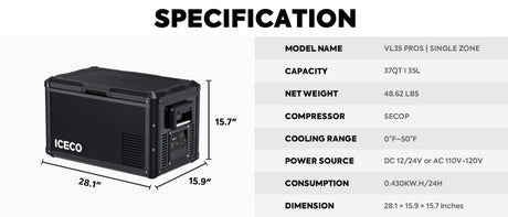 VL35ProS Single Zone Portable Fridge Freezer | ICECO | 35 LT - Xtrusion Overland