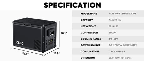 VL45ProS Single Zone Portable Fridge Freezer | ICECO | 45 LT - Xtrusion Overland