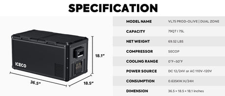 VL75ProD 12V Heavy Duty Fridge Freezer | ICECO | 75 LT - Xtrusion Overland