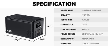 VL90ProD Dual Zone RV 12 volt Fridge Plug in Cooler | ICECO | 90 LT - Xtrusion Overland