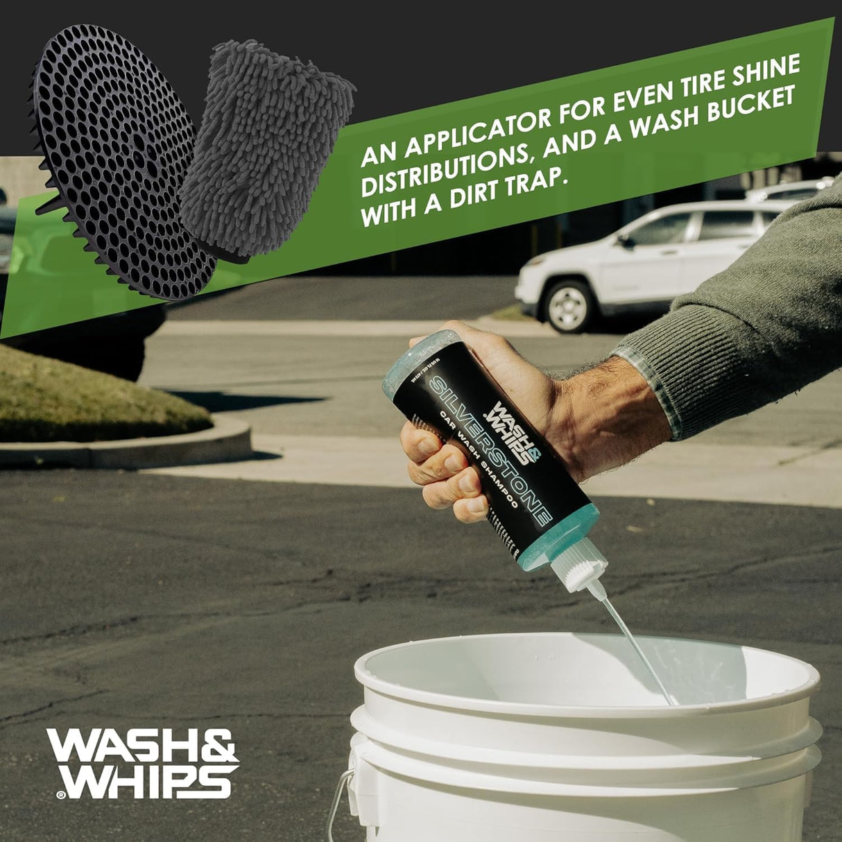 WASH & WHIPS Car Wash Kit - 3-Gallon Bucket with Particle Interceptor Trap, Shampoo, Chenille Mitt & Microfiber Soft Towel, 5pcs - Xtrusion Overland