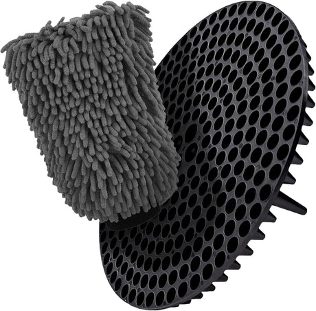 WASH&WHIPS Chenille Premium Scratch-Free Microfiber Lint-Free Blue Wash Mitt 8" x 10"in & Black Pitstop Particle Interceptor - Xtrusion Overland